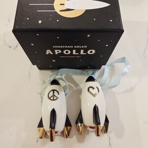 Jonathan Adler Set of 2 Peace and Love Christmas Ornaments Gloss-Finish HTF